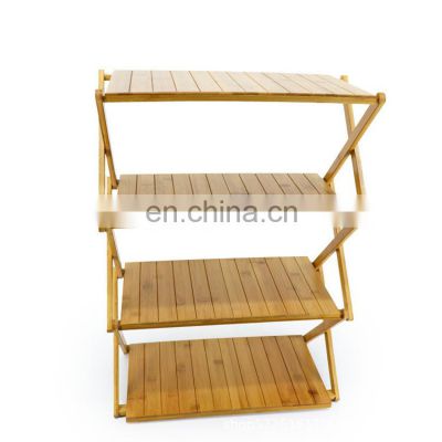 Hot Sale Durable Multi-layer 4-Tier Bamboo Entryway Folding Shoe Organizer Free Standing Shoe Shelf Rack Economical Furniture
