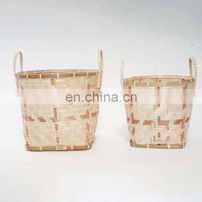 New Design Retro Bamboo Planter Baskets Decorative Woven Indoor Storage Basket Cheap wholesale Handwoven Made in Vietnam
