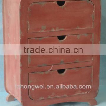 Handmade Antique Red Wooden Cabinet Storage Cabinet with 3 Drawers for Living Room
