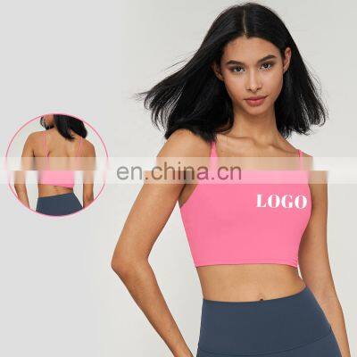 Thin Shoulder Straps Fixed Padded Gym Fitness Yoga Tops Custom Women Backless Crop Sports Bras