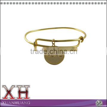 New Gold Over Hope Round Charm Adjustable Bangle Bracelet Wholesale