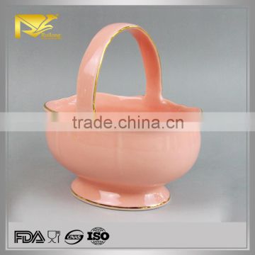 ceramic drinkware glazed gold rim hanging kitchen basket