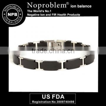 Noproblem P065 germanium tourmaline power beads black stainless steel bracelet