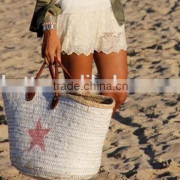 cheap lady paper straw beach bags with leather handle