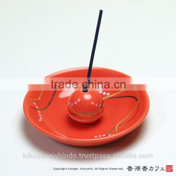 Incense holder, incense stand and plate set, Arita ware, light crimson