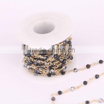 Natural Black and White Color 4mm Faceted Agate Round Beads Necklace Chain Handmade Wire Linked Chains Fashion Jewelry