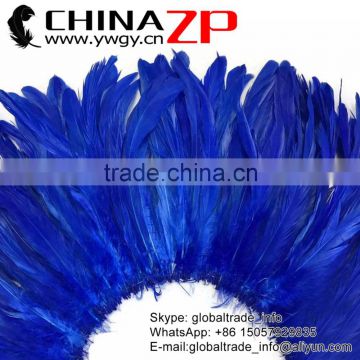 ZPDECOR Wholesale Hot Selling Chicken Plumage Colored Royal Blue Dyed Rooster Schlappen Feathers Strung for Sale
