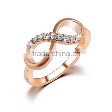 2016 new fashion jewelry 14k real rose gold plated crystal piston ring