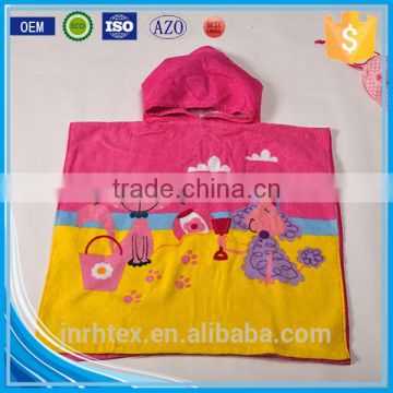 Alibaba Trade Assurance ring spun cotton screen printing velour kids poncho hooded beach towel