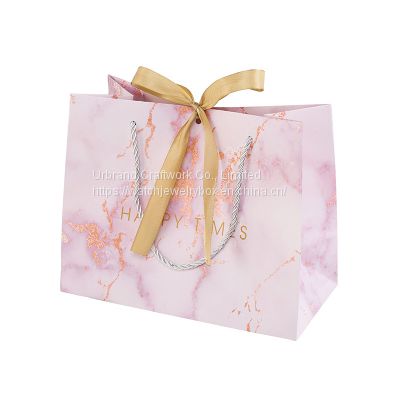 Wholesale Stock Wedding Favor Recyclable Simple Handbag Marble Paper Gift Bag With Bow