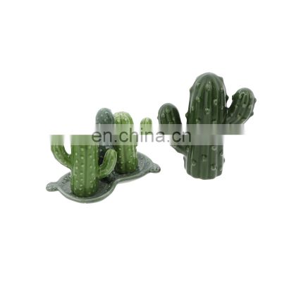 Cactus Ceramic Figurine and Novelty Salt and sugar Pepper Shakers set with Tray