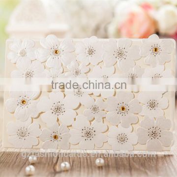 Flower Design Korea Customized Elegent Wedding Card with Bead and Petal