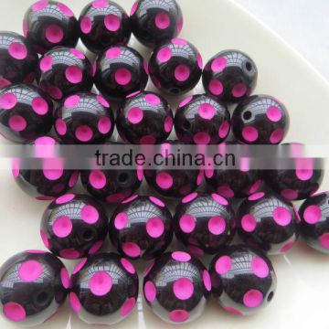 Halloween Black with Hotpink 12mm to 23mm hot selling chunky polka dot beads for jewerly making !