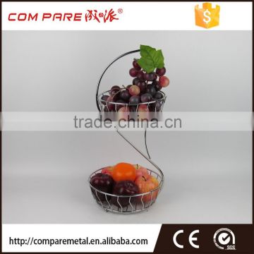 Iron Wire Apple Fruit Holder With 2 Baskets, Silver