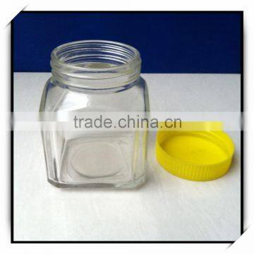 Fancy square glass honey jar plastic lid DH371