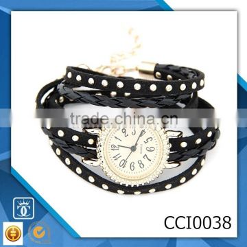 Women Wrist Watch Arabic Numbers and Strips Hour Marks with Round Dial Leather Watchband CCI0038