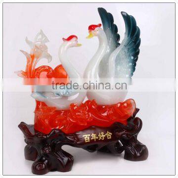 resin statue , lovey decoration with Luckly Swan , Love swan