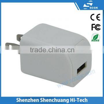 Single USB AC adapter 5V 1A US 2 pin wall charger