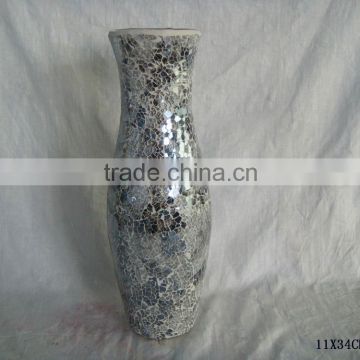 TALL SILVER MOSAIC GLASS VASE IN D11 X H 34CM