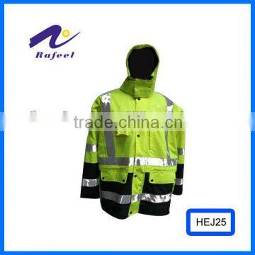 hi-vis yellow mens hooded bomber jacket