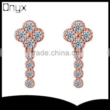 Vintage design four leaf key shaped ear studs with gold plated