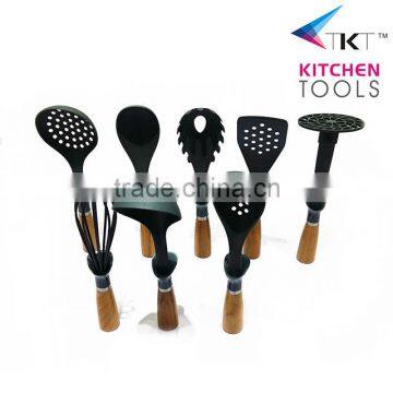 Solid wood handle nylon kitchen utensils,Wood handle nylon kitchen set,nylon kitchen tool set,nylon kitchen utensils