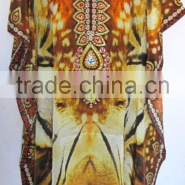 DIGITAL print Viscose crepe silk crystal embellished kaftan CAFTAN tunic poncho blouse