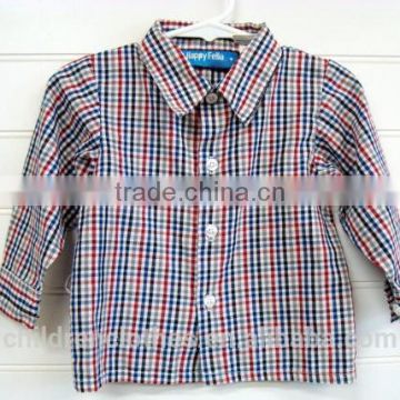 High quality baby shirts design pictures OEM factory clothing gingham boy long sleeve shirt