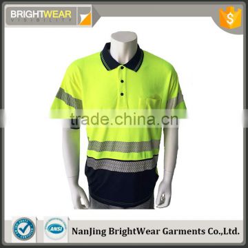 Manufacturer two-tone high visibility heat-applied tape reflective short sleeve safety polo shirt