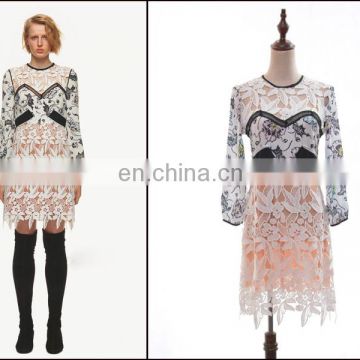 beautiful lace long sleeve white dresses with orange inner dress casual dress