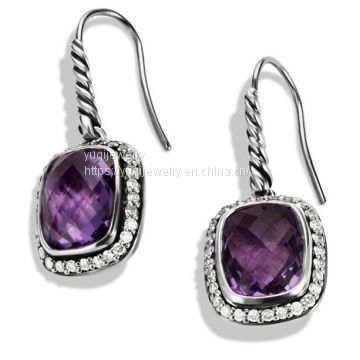 Sterling Silver Jewelry 8x10mm Noblesse Drop Earrings with Amethyst(E-046)