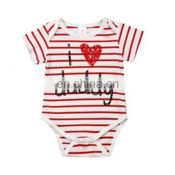 2019 summer black white striped "i love daddy" letter print kdis cotton rompers baby short sleeved jumpsuits 0-2years