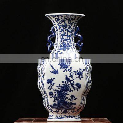 Elegant blue and white ceramic decoration flower vase for home decor