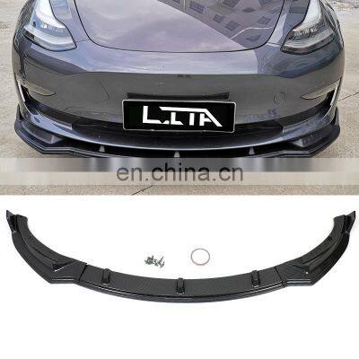 2017-2021 Accessories Carbon Fiber Body Kit Black Front Lip For Tesla Model 3