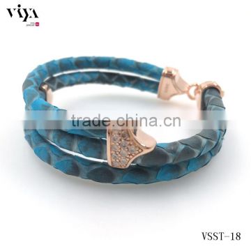 turquoise snake skin bracelet bangle rose gold clasp jewelry Python leather jewelry