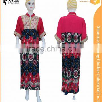 100% rayon top fashion traditional print muslim abaya with lace on chest