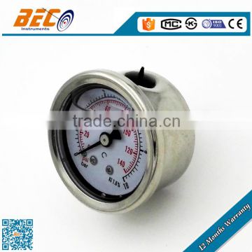 (YTN-40D) 40mm small pressure dual normal scale for bar and psi back type liquid filled pressure gauge