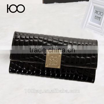 Custom Ladies leather clutch purse female long section of women's triple bill clip buckle crocodile