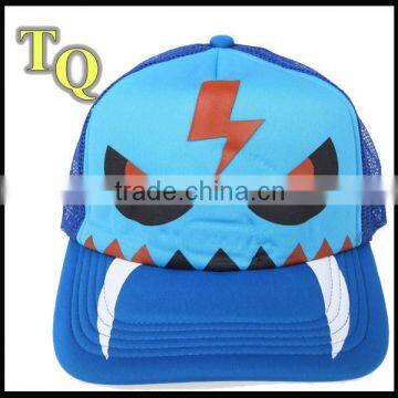 blue 5panel high quality curved brim screen print trucker hats