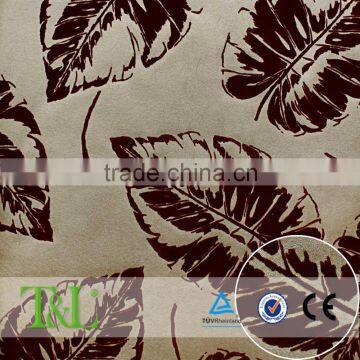 Shanghai large leaf pattern flocks velvet wallpaper