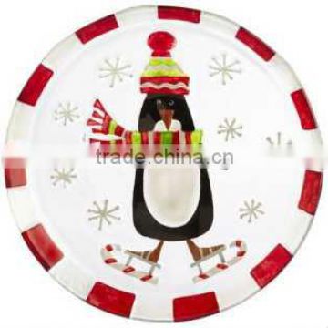 round Christmas penguin plate
