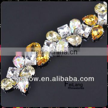 Feilang topaz fancy stone chain,tear drop stones with square stones,all glass stones, for clothing                        
                                                Quality Choice