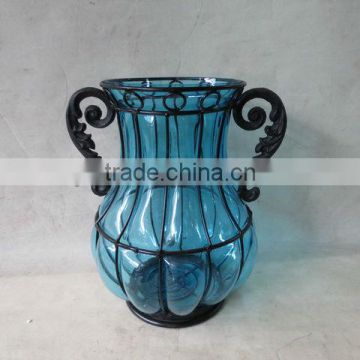 Wire with blown glass flowr vase