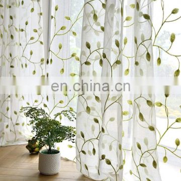 Leaf Embroidered Sheer voile Window Crushed Gauze Room voile curtain for living room