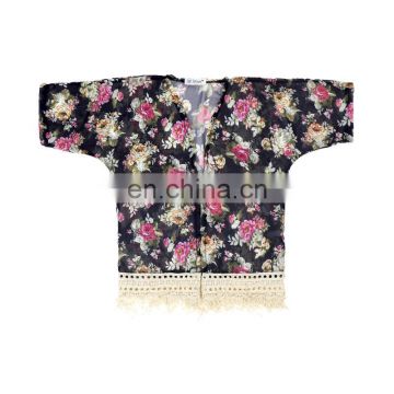 Girl flower Fringe Kimono Kids Boho Cardigan Cover up Blouse