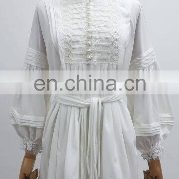 TWOTWINSTYLE Lantern Sleeve Dress For Women Stand Collar Bowknot Embroidery Mini Casual