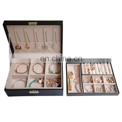 K&B fashion 2 layer velvet jewelry boxes leather jewelry storage box holder for necklace earring
