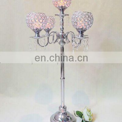 silver plated shiny wedding & party crystal ball candelabra