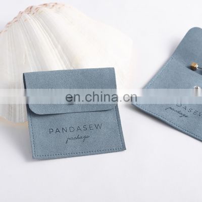 PandaSew Custom Logo Printed Earring Packaging Microfiber Snap Button Flap Bags Jewelry Pouch