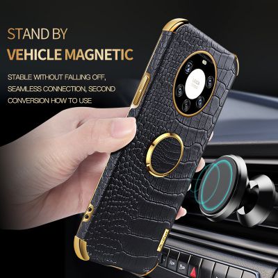 New Fashion Luxury Crocodile Magnetic Ring Mobile Phone Case Four Corner Full Lens Protective Case For Huawei P30 40 50 Mate40